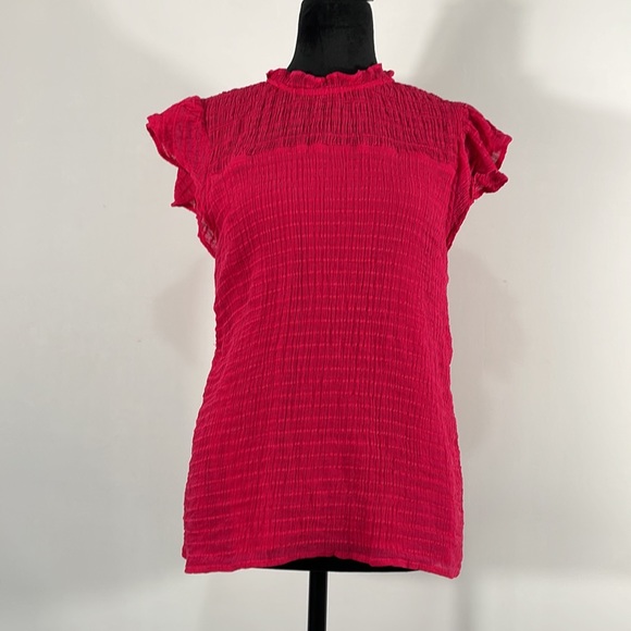 Cece women’s Hot Pink,Red,Ruffle flutter shirt, sleeveless,Mock neck, Size Large - Picture 12 of 12